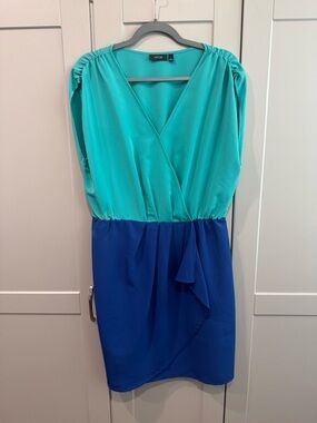 Apt. 9 Teal and Royal Blue Two-Tone Wrap Midi Dress